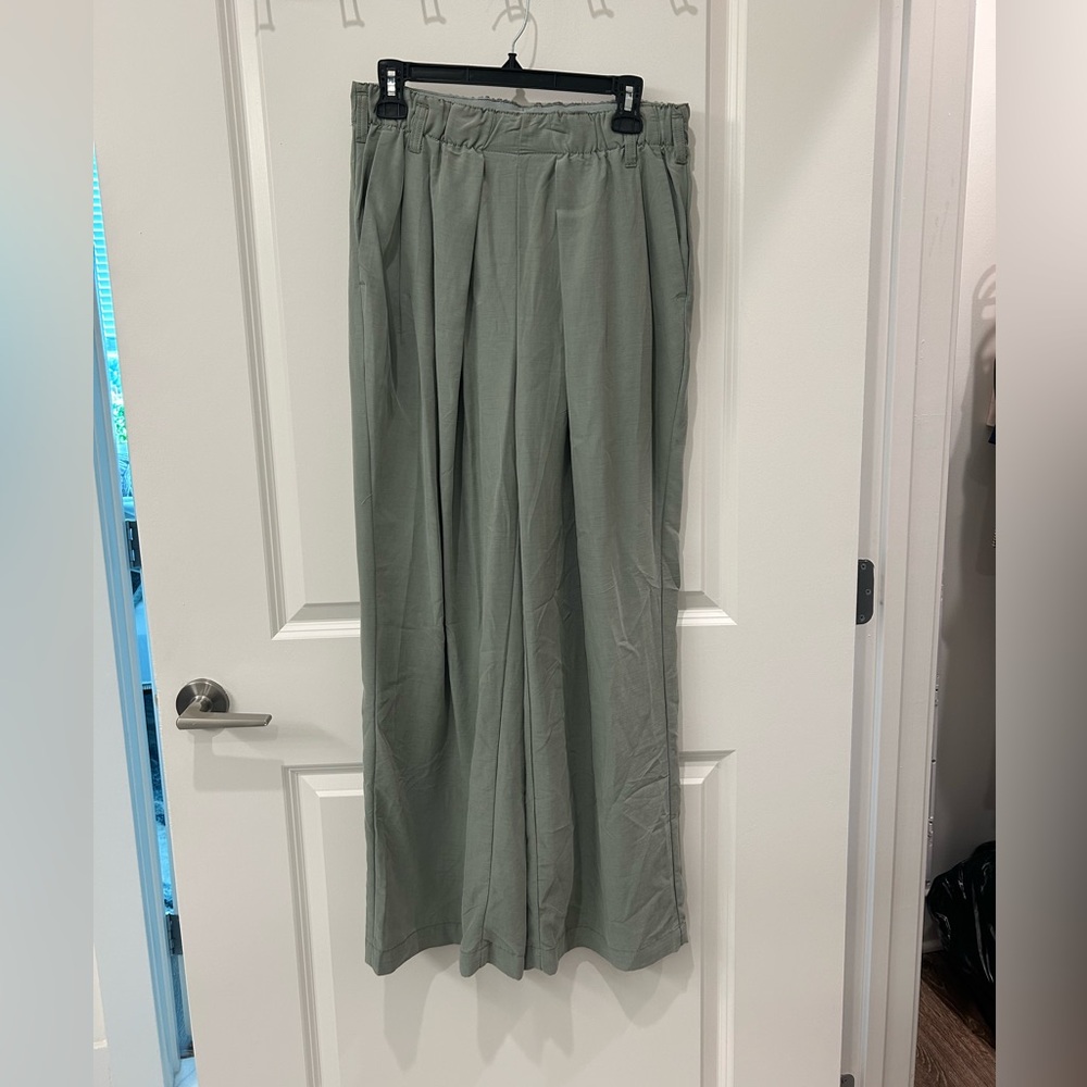 Free People Wide-Leg Pants in Sage Green